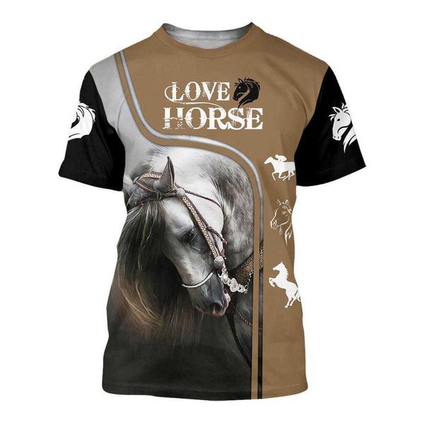 Moda de verão Tshirt Padrão de cavalo de amor lindos homens impressos mulheres o-pescoço tops casuais harajuku 3d t-shirt 210629