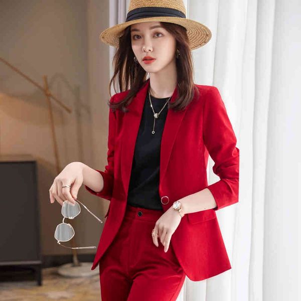 

women's two piece pants fabric formal women business suits autumn winter ladies office pantsuits professional interview blazers 7cn3, White