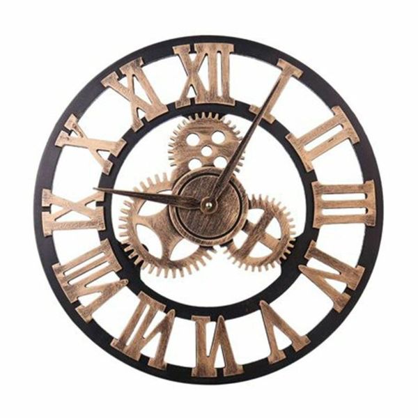 

wall clocks 40cm 3d gear design roman numeral clock non-ticking wooden large living room el decoration without battery
