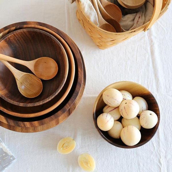 

bowls 2021 creative household round eco friendly wooden fruit salad noodles bowl dinnerware basin container kitchen tool