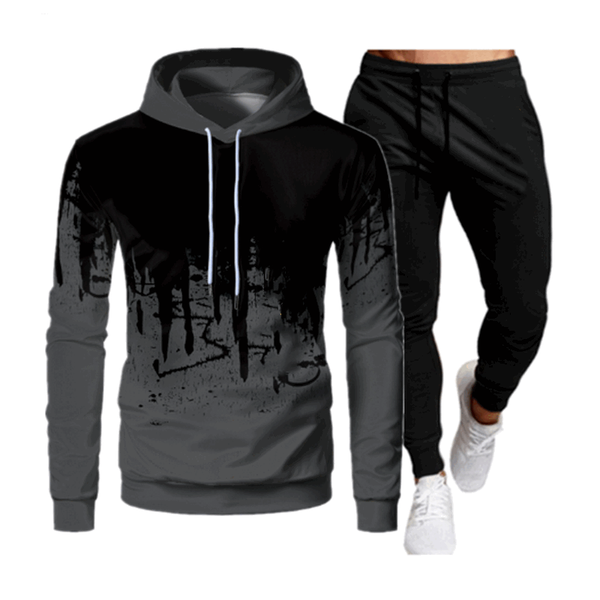 

fashion mens clothing pullovers sweater cotton men tracksuits hoodie two pieces + pants sports shirts fall winter track suit, Gray