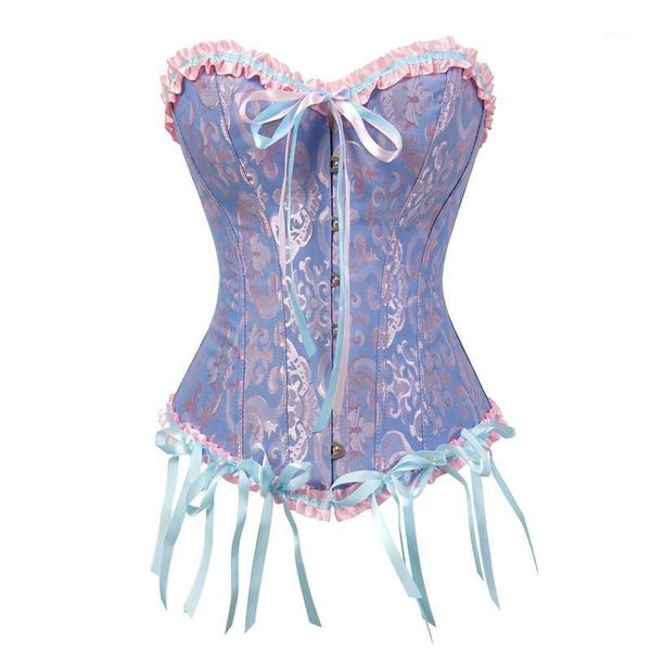 Corsets bustiers laço floral tops para mulheres plus size vintage sexy gótico cetim lingerie corselet overbust