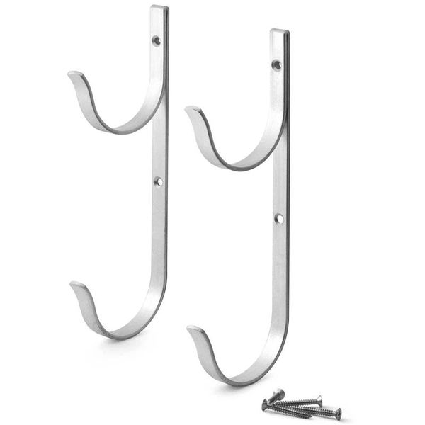 

hooks & rails pool pole hanger premium 2pcs aluminium holder set, perfect for poles, skimmers, leaf rakes, nets, brushes, vac