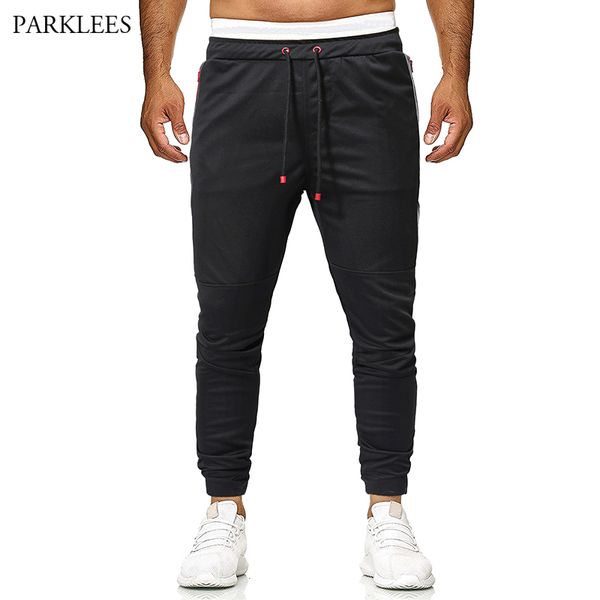 

splice zipper contrast color beam foot sweatpants men's fashion casual streetwear trousers mens cotton joggers pants 210524, Black