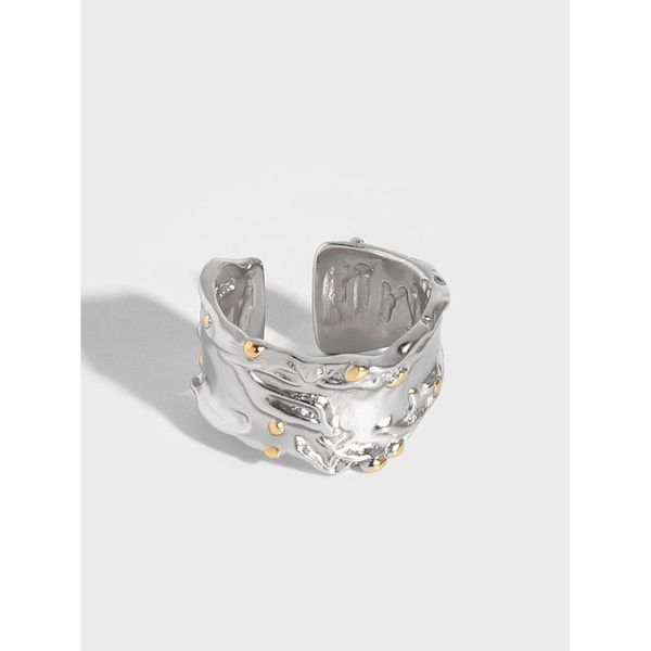 

cluster rings 10.4mm authentic s925 sterling silver irregular texture molten thorns band long ring fine jewelry tlj1656, Golden;silver