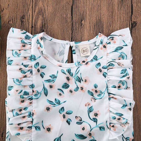

1 5years cute toddler clothing summer kid baby girls flower sleeveless high waist green bandage shorts 2pcs outfit sets, White