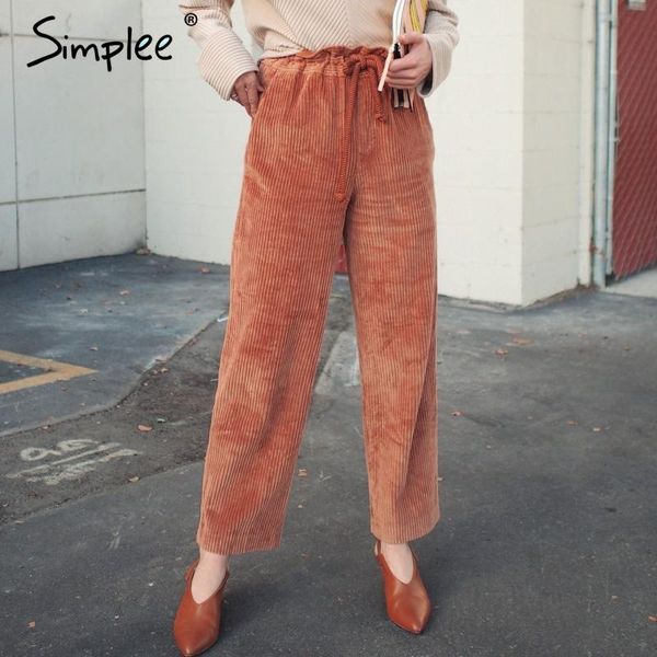 

women's pants & capris simplee vintage high waist corduroy female autumn winter loose casual women office ladies trousers streetwear, Black;white