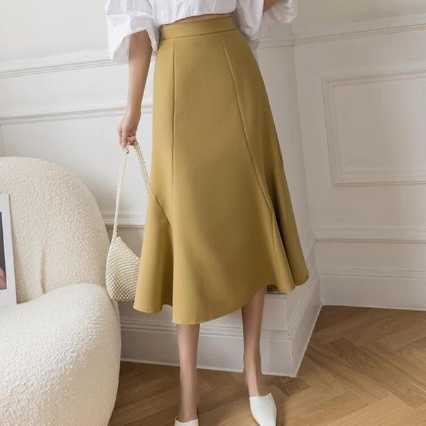

skirts elegant fashion ruffles women midi skirt spring summer chic asymmetrical high waist female casual long, Black