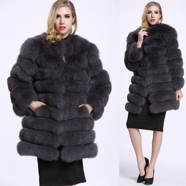 

women's fur & faux trodeam store style coat middle length all-match with o-neck winter high street jackets and coats, Black