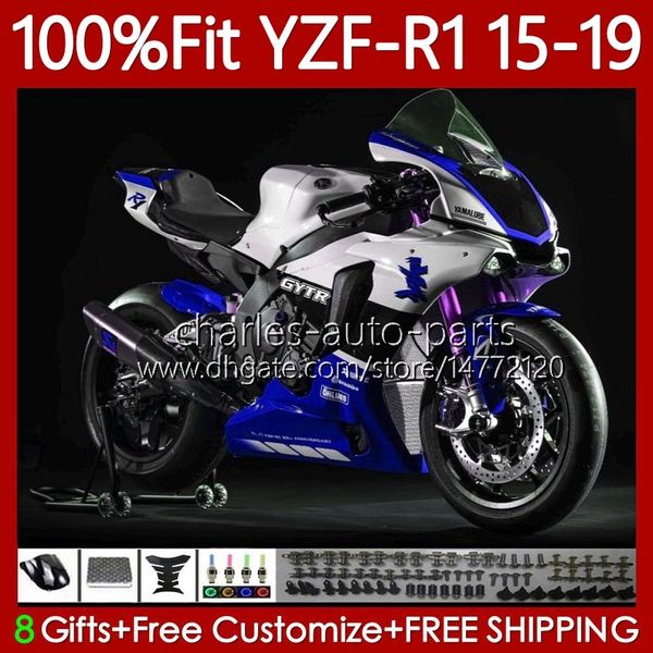 Blau-weiße Einspritzkarosserie für Yamaha YZF-R1 YZF R 1 1000CC 2015–2019 104No.153 YZF R1 1000 YZF-1000 2015 2016 2017 2018 2019 YZF1000 YZFR1 15 16 17 18 19 OEM-Verkleidungen