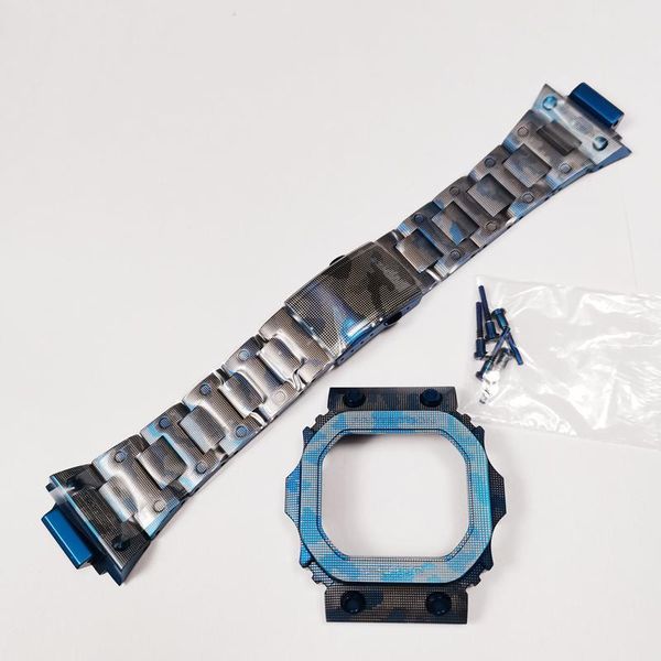 

watch bands updated gx56 ice blue camouflage watchbands and bezel for gx56bb 316l stainless steel strap cover with tools, Black;brown