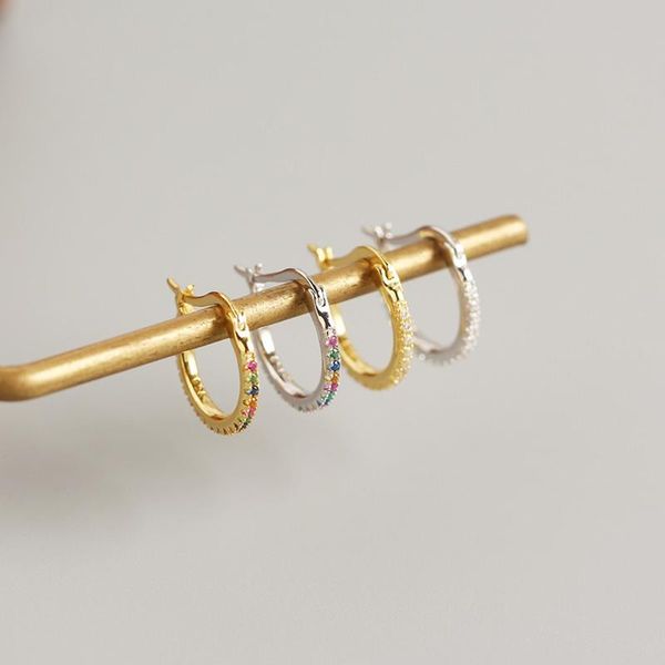 

hoop & huggie real s925 sterling sliver colored zircon charms earrings for women steampunk stylish small round hoops 12.6mm, Golden;silver