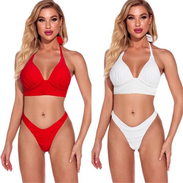 

women's swimwear bikini set summer swimsuit female two-piece bikinis solid concise women swimming costume maillot de bain femme, White;black