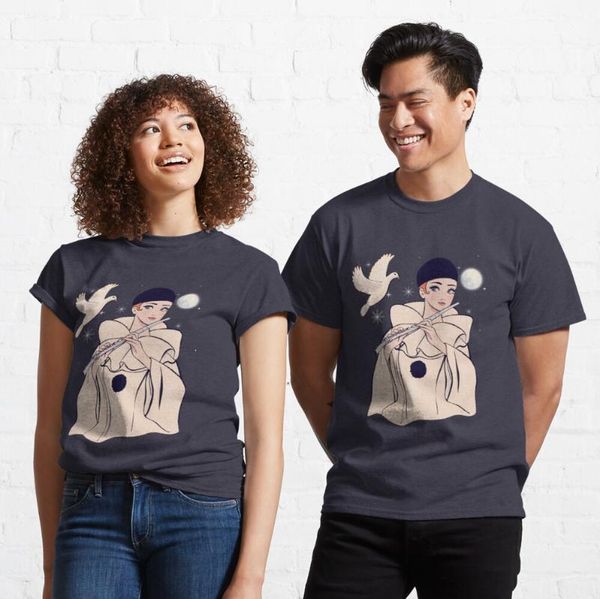

women's t-shirt t shirt womenÂ pierrot playing flute classic, White