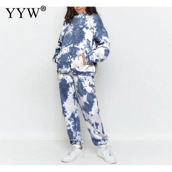 

tie dye autumn winter 2 piece set women hoodies pants printed sportswear suits thicken warm ladies girls hoodie sets tracksuits gym clothing, White;black