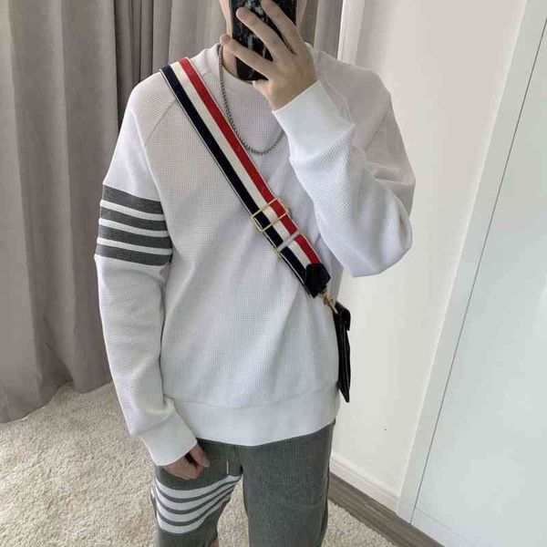 

hoodies tb yarn dyed four bars men's and women's identical sweater cotton pullover round neck korean leisure base coat, Black