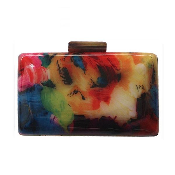 

2021 women's one shoulder slanting hand evening party printed multicolor contrast acrylic box bag