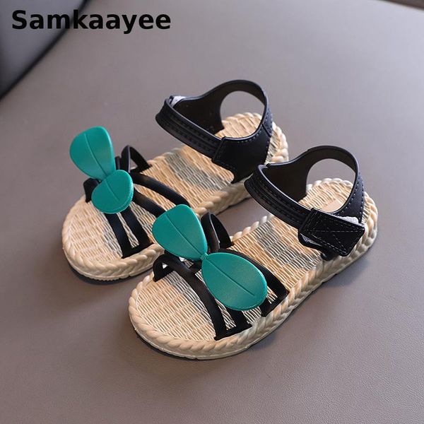 

sandals 2-16y kids children shoes summer girls leaves hook & loop breathable hollow solid anti-slip beach footwear s16, Black;red