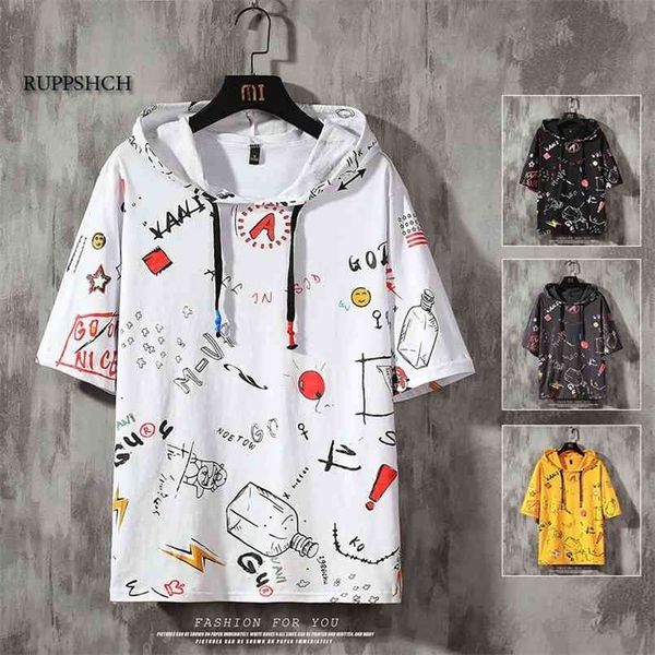 

hoodie men hip-hop print street summer five-point sleeves round neck trend oversized sweatshirt men 210819, White