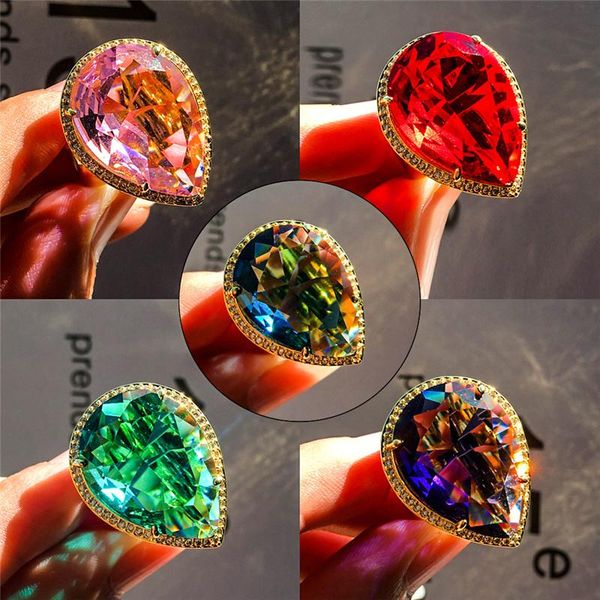 

wedding rings charm male female big water drop ring men women yellow gold band luxury purple zircon stone engagement, Slivery;golden