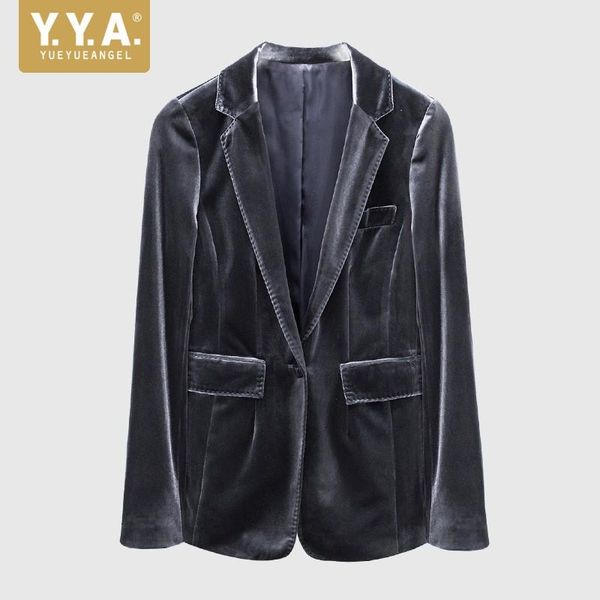 

women's suits & blazers fashion women long sleeve autumn velvet blazer office ladies slim fit one button jacket notched collar elegant, White;black