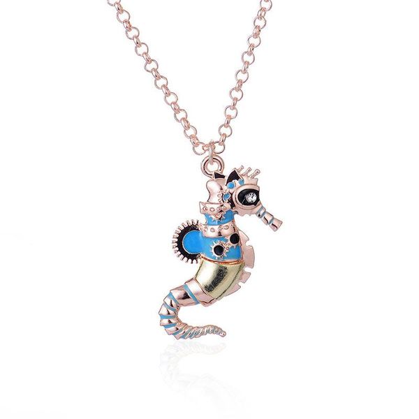 

pendant necklaces fashion cute lovely rose gold seahorse necklace long chain animal for women men man crystal summer jewelry, Silver