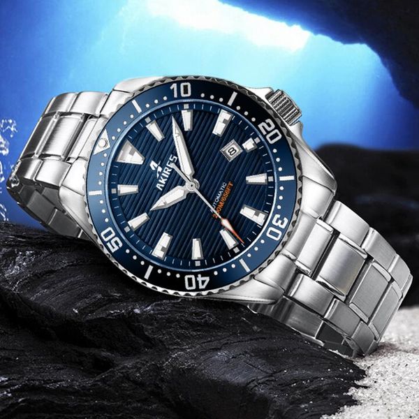 

wristwatches mens automatic watches miyota 8215 mechanical wristwatch 200m diver watch men stainless steel luminous sapphire crystal clock, Slivery;brown