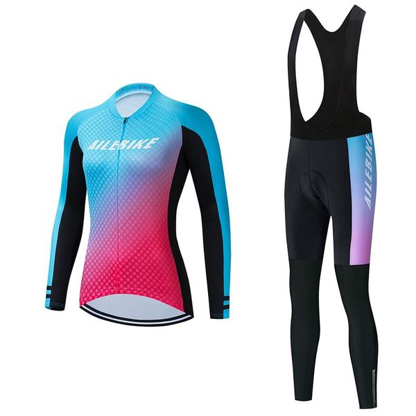 

racing sets ailebike 2021 women's cycling clothes off-road motorcycle long-sleeved road bike shirt mountain maillot ropa ciclismo, Black;blue