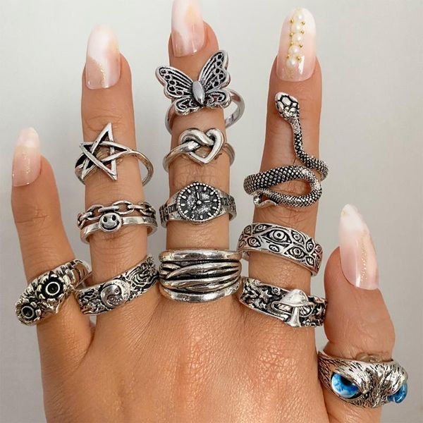 

wedding rings famshin retro punk butterfly snake ring for men women personality geometry antique siver color fashion opening adjustable, Slivery;golden