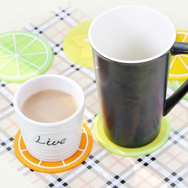 

7pcs fruit colorful transparent silicone cup holder drinks mat tableware placemat 50jd mats & pads