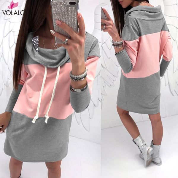 

spring autumn fashion women full-sleeve loose dress female lycra patchwork casual ladies evening party mini vestidos dresses, Black;gray
