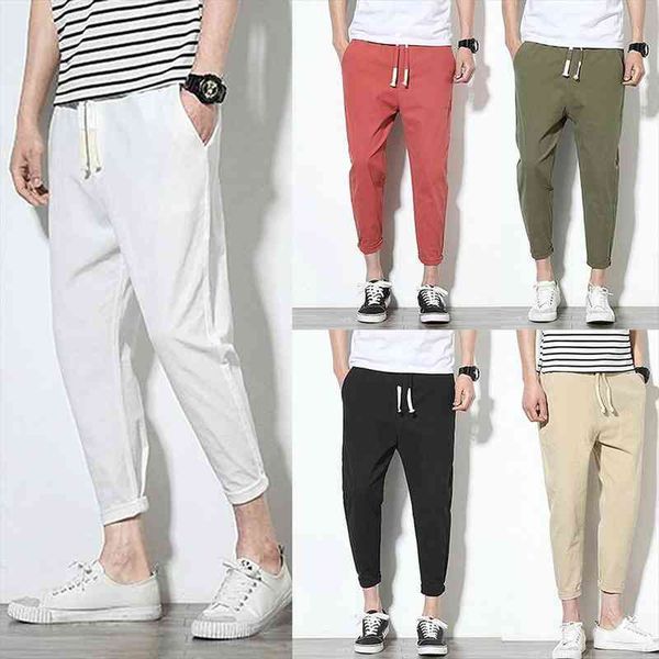 

slim-fit casual sports sweatpants solid women pant color ankle tied pockets drawstring long pants trousers, Black