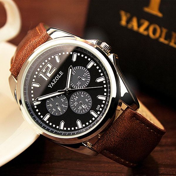 

wristwatches yazole brand quartz watch men fashion leisure sport leather strap classic luminous mens watches relogio masculino, Slivery;brown