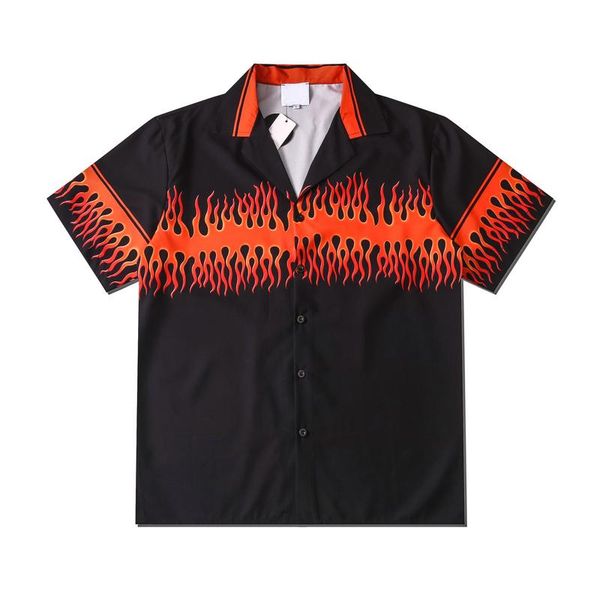

men's casual shirts orange flame hawaiian shirt men summer vintage street man blouse japanese fashion, White;black