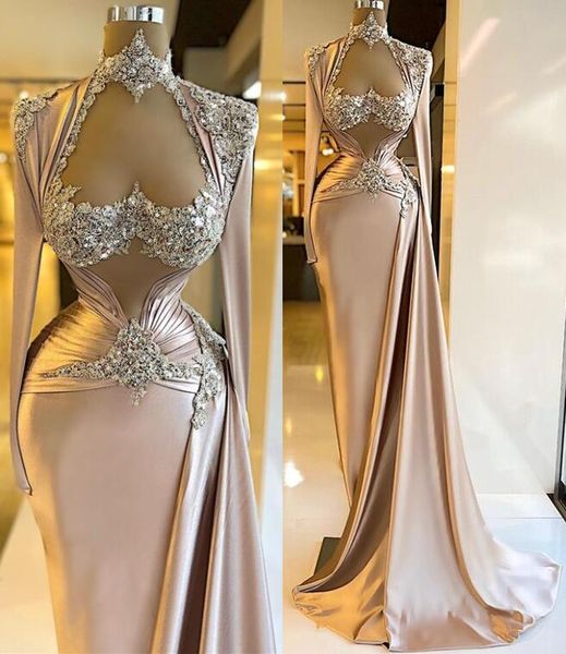 PLUS TAMANHO ASO ASO EBI EBI Vestidos de baile brilhantes sexy lantejados de miçangas de pescoço de pescoço alto Partido formal de segunda recepção vestidos de recepção ZJ32 407