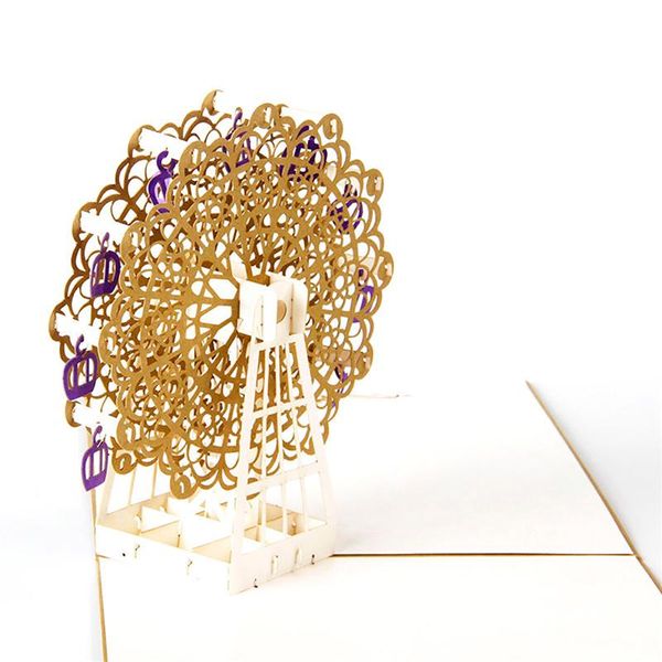 

greeting cards hollow gold ferris wheel handmade origami 3d up postcard for birthday party gift