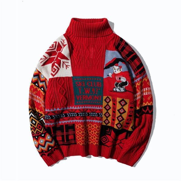 

women's sweaters year's sweater male turtleneck, thick retro red bear 6w7y, White;black