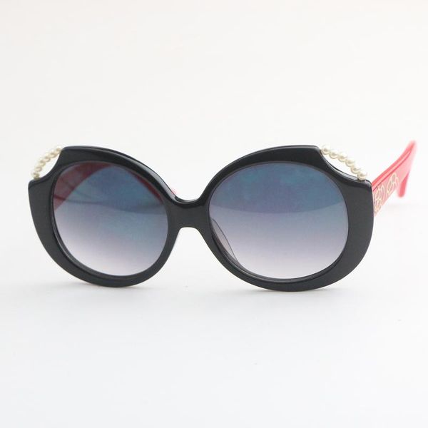 

sunglasses black frame red legs pearl decoration pattern lenses round fashion women's 5281 elegant glasses, White;black