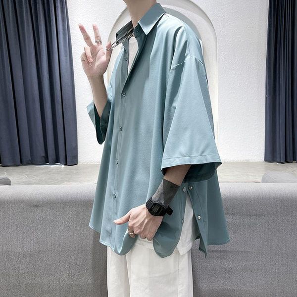 

men's casual shirts summer dress shirt fashion solid color button men korean loose short-sleeved mens business society, White;black