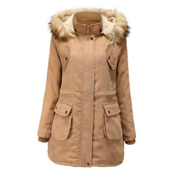 

women's wool & blends 2021 corduroy woman winter coats and jackets women thickened warm fur coat trench long jacket 891, Black