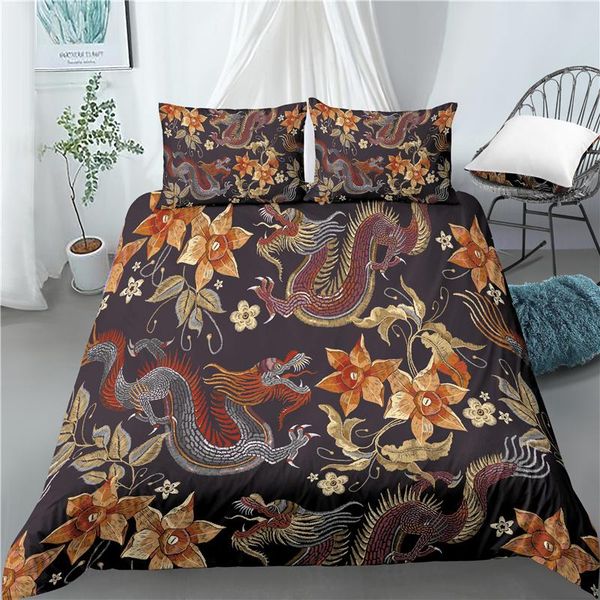

bedding sets home living luxury 3d flower dragon print 2/3pcs comfortable duvet cover pillowcase  and king au/eu/us size