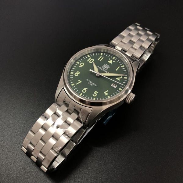 

steeldive color green dial 316l stainless steel sapphire glass automatic 20atm diving watch wristwatches, Slivery;brown