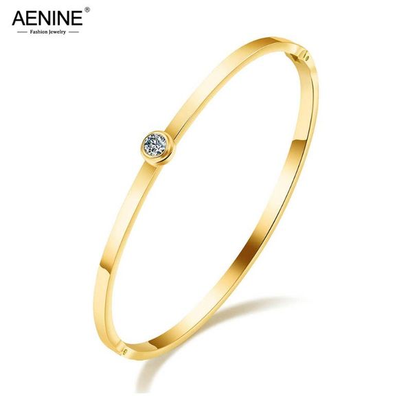 

bangle aenine classic cubic zirconia round circle bangles bracelets for women 3 colors stainless steel ol style birthday party ab18103, Black