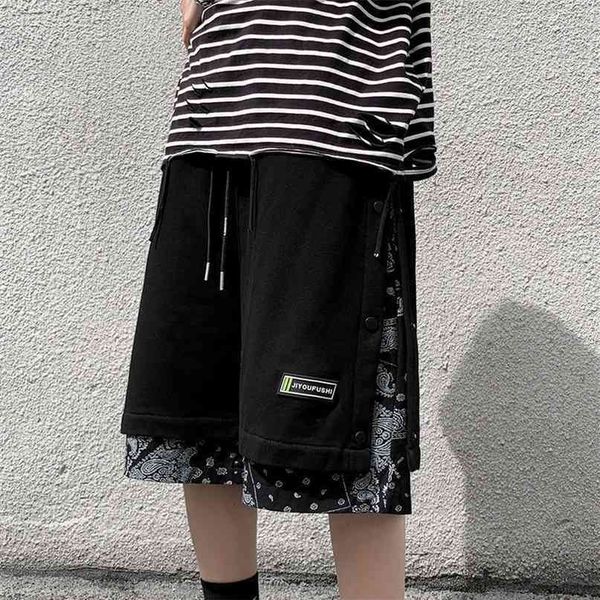 

hybskr men's printed straight shorts fashion woman korean streetwear male hip hop pants clothing 210712, White;black