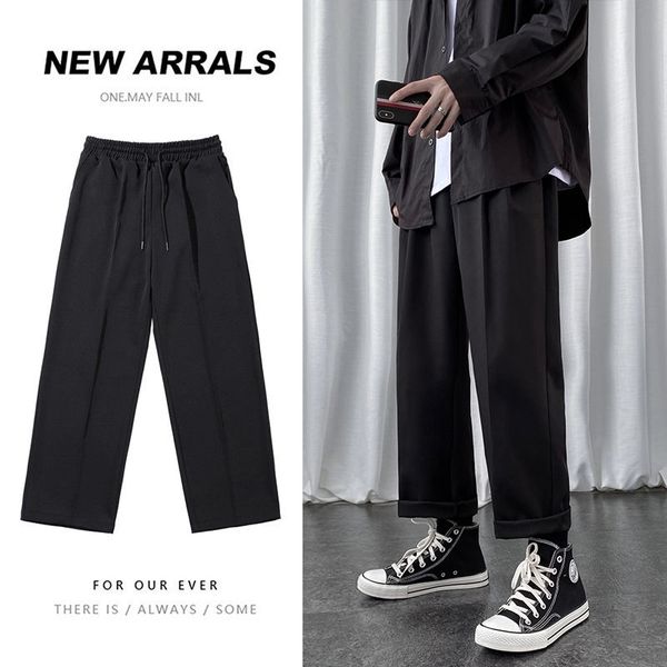 

men's pants straight casual fashion solid color business dress men streetwear loose english style suit mens m-5xl 4eal, Black