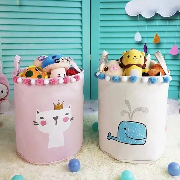 

storage bags swan canvas round bag toys clothes kids room organizer cat thick toy girl 35x40