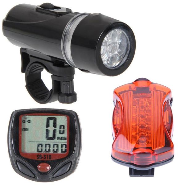 

3psc/set 5 led mountain bike cycling light head + rear safety +bicycle lcd bicycle speedometer for outdoor lights