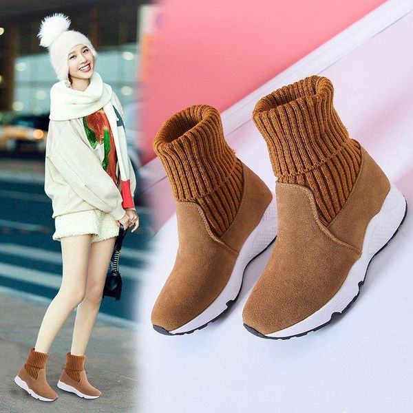 

boots women's winter warm snow casual slip on flat shoes cardy, Black