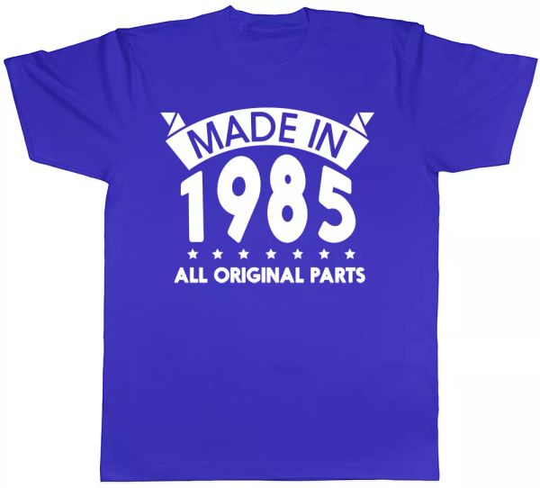 

made in 1985 all original parts birthday mens short sleeve t-shirt, White;black