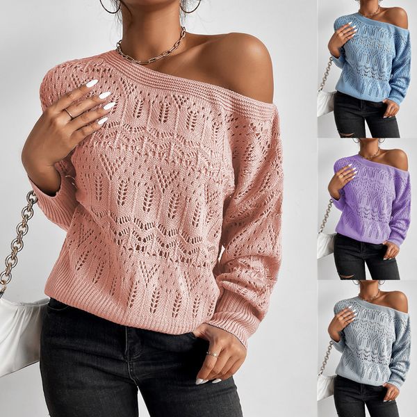 

2021 autumn winter women's hollow out pullover sweater long sleeve, White;black